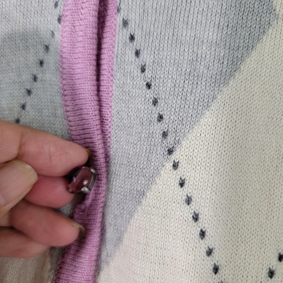 Talbot's Women's Pink/Gray/White Argile Button-Front Sweater Sz M Merino Wool - Picture 7 of 12